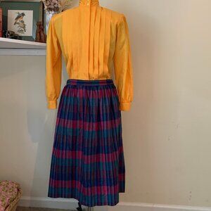 Vintage 80s Turquoise Fuchsia Wool Plaid Secretary Skirt Size 18